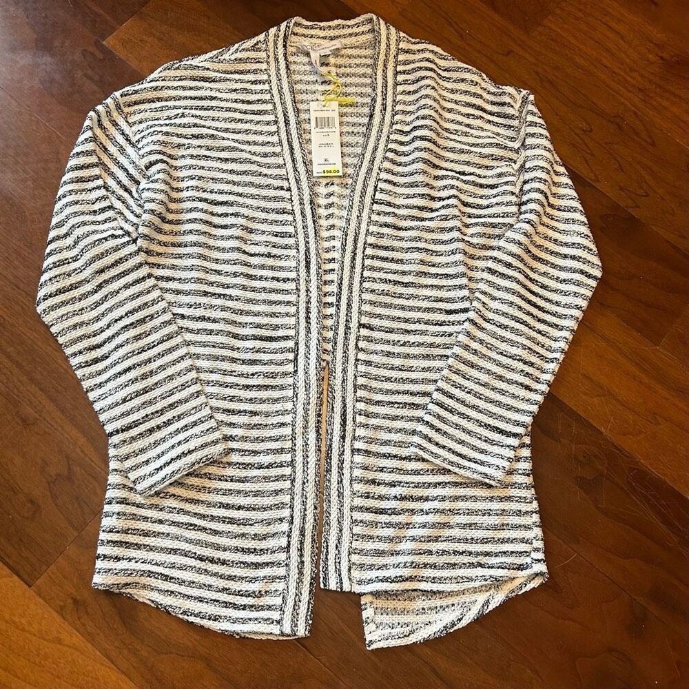 BCBG Generation women's open front cardigan sweater striped size small NWT black